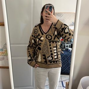 Vintage textured cotton geometric shapes sweater S